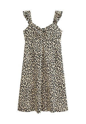 New Look Curves CURVES LEOPARD PRINT CRINKLE TEXTURE MIDI - Robe de jour - brown pattern