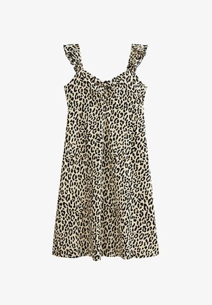 New Look Curves CURVES LEOPARD PRINT CRINKLE TEXTURE MIDI - Robe de jour - brown pattern