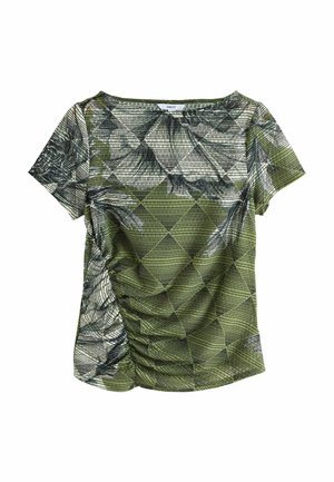 REGULAR FIT - SHIRRED TEXTURED DRAPE SHORT SLEEVE SLASH NECK  - T-shirt print - green floral print