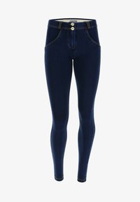 Sélectionné, denim scuro con cuciture gialle