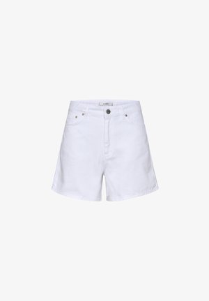 Witte denim shorts met een rechte snit, knoop- en ritssluiting, twee voorzakken en subtiele stikdetails.