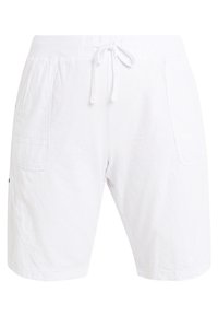 Shorts cargo blancs en coton texturé, avec une taille élastique dotée d'un cordon de serrage, des poches latérales et une coupe décontractée.
