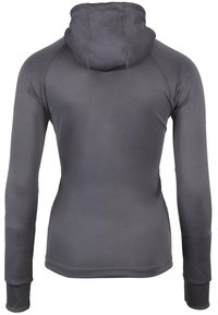 Grijze hoodie met lange mouwen en een strakke pasvorm, met een ronde capuchon, platte naden en cuffs aan de mouwen. Soepele, rekbare stof.