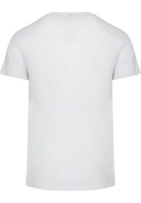Hvid bomulds t-shirt med rund hals og korte ærmer. Glat tekstur, enkelt design, ingen mønstre eller udsmykninger. Bagperspektiv vist.
