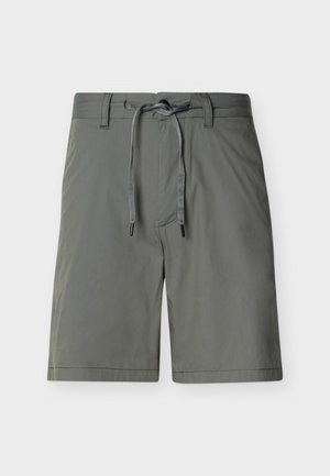 Men's gray casual shorts with an elastic waistband and a tied drawstring front, displayed flat on a light background.