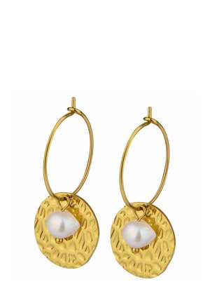 CREOLEN MIT PERLE UND STRUKTURPLATTE - Ohrringe - gold-coloured