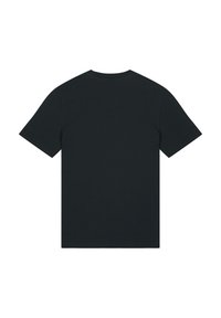 Schwarzes Baumwoll-T-Shirt mit klassischem Rundhalsausschnitt, kurzen Ärmeln und schlichtem Design. Glatte Textur ohne Muster oder zusätzliche Details.