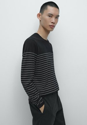STRIPED CREW NECK  - Jumper - mottled dark blue