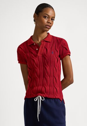 CABLE KNIT COTTON POLO SHIRT - Poloshirts - brick