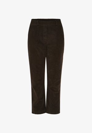 Mørkebrune kordfløjl bukser med en afslappet pasform, der har en elastisk talje, to sidelommer og en cropped længde.