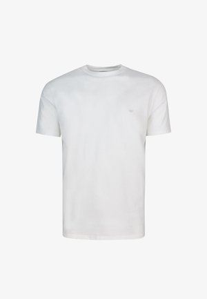 T-shirt bianco in cotone con scollatura rotonda, maniche corte e un logo discreto sul petto. Presenta un fit regolare e una texture liscia.