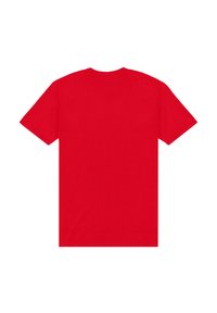 Rød bomulds t-shirt med rund hals og korte ærmer. Bagsiden er ensfarvet uden synlige logoer eller mønstre. Blød tekstur.