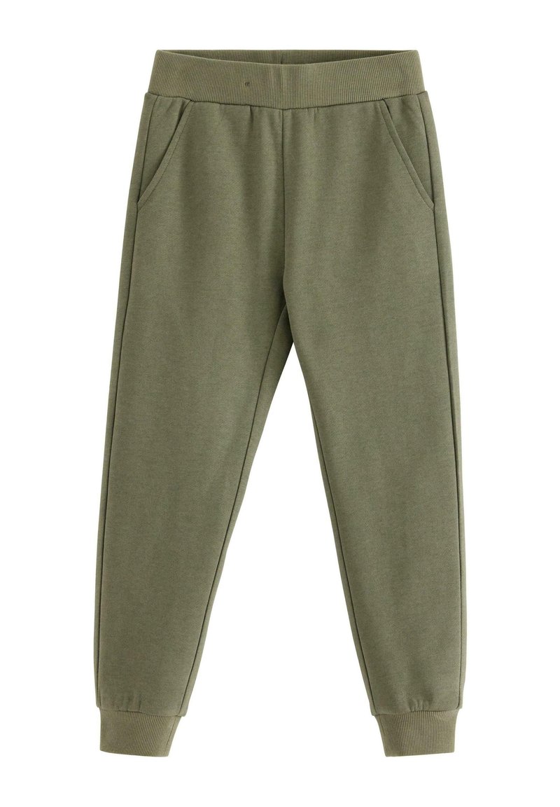 Olivenfarvede sweatpants lavet af blødt stof, med elastisk talje, to sidelommer og stramme manchetter ved anklerne.