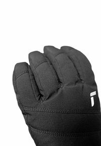 Sort polstret handske med forstærket syning og et lille hvidt logo på bagsiden af hånden.