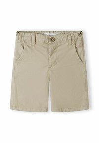 Kaki shorts i bomullsmaterial med en blandning av fibrer, med knappstängning, bälteshällor och två framfickor med en mjuk yta.