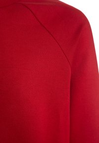 Roter Strickpullover mit glatter Textur, ausgestattet mit Raglanärmeln und einem Rundhalsausschnitt. Schlicht, einfarbig ohne Muster oder Akzente.