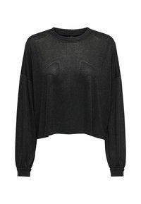 Top nero a maniche lunghe corto con scollo rotondo e polsini elasticizzati. Realizzato in tessuto leggero e strutturato con una vestibilità comoda.