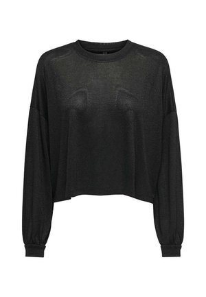 Top nero a maniche lunghe corto con scollo rotondo e polsini elasticizzati. Realizzato in tessuto leggero e strutturato con una vestibilità comoda.