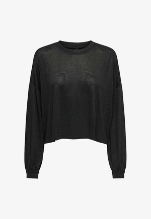 Top nero a maniche lunghe corto con scollo rotondo e polsini elasticizzati. Realizzato in tessuto leggero e strutturato con una vestibilità comoda.