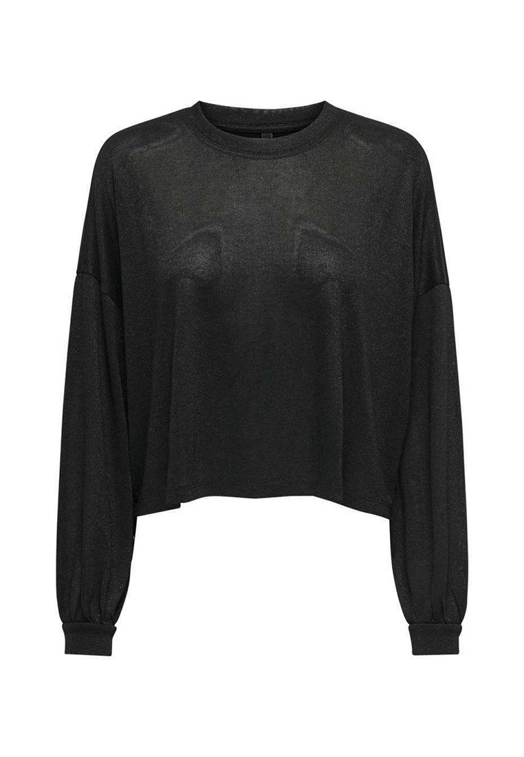 Top nero a maniche lunghe corto con scollo rotondo e polsini elasticizzati. Realizzato in tessuto leggero e strutturato con una vestibilità comoda.