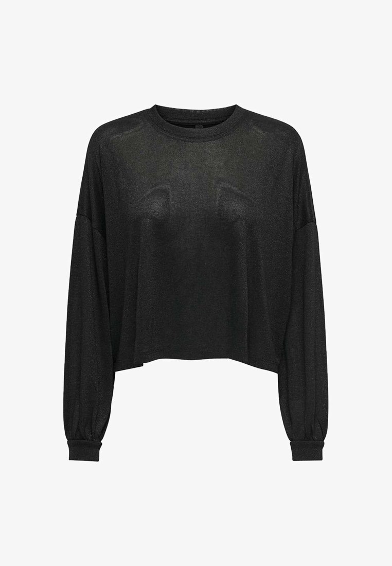 Top nero a maniche lunghe corto con scollo rotondo e polsini elasticizzati. Realizzato in tessuto leggero e strutturato con una vestibilità comoda.