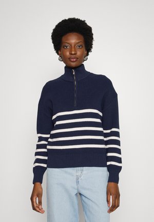LULU WITH ZIPPER AND STRIPE - Strikkegenser - dark navy