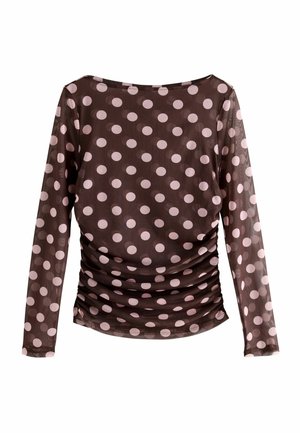 RUCHED SIDE LONG SLEEVE - Blouse - chocolate brown pink polka dot
