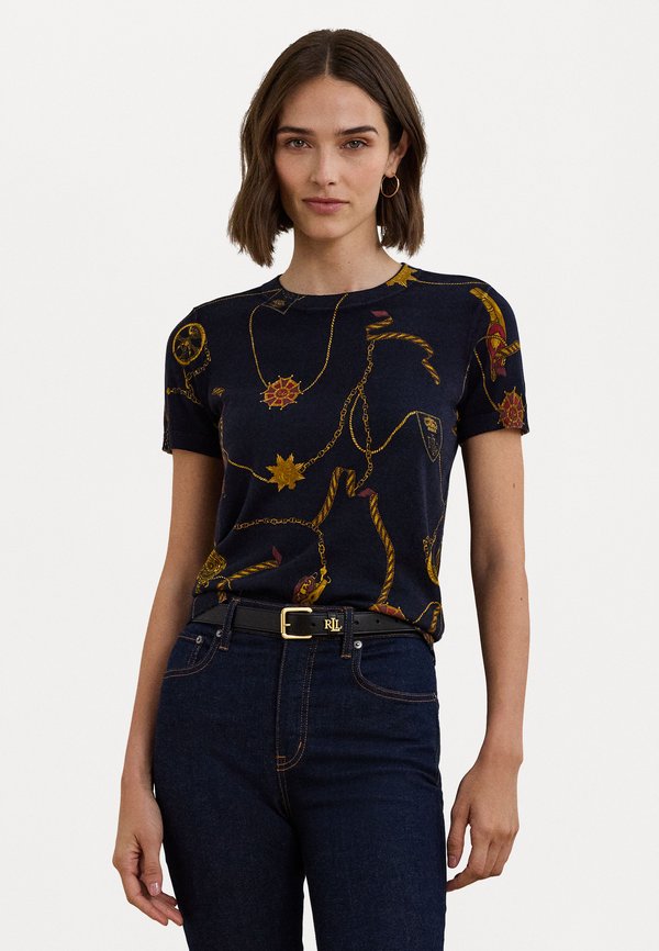 PRINT COTTON-BLEND SHORT SLEEVE SWEATER - Print T-shirt