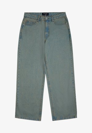 Heledad hall sinise denim'iga lõhikudega, sirged sääred, viis taskut ja luku tõmblukk. Pleekinud tekstuuriga viimistlus, millel on nähtavad õmbluste detailid.