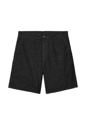 Pantaloncini casual neri con chiusura con bottone e cerniera, tasche laterali e passanti per cintura, distesi su sfondo bianco.