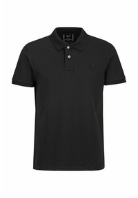 Zwarte polo shirt van katoen, met een kraag, een knoopsluiting met twee knopen en een klein ton-sur-ton logo op de borst. Korte mouwen met ribgebreide boorden.
