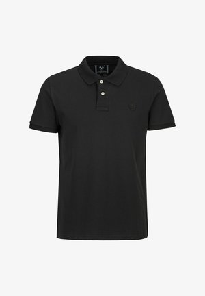 Zwarte polo shirt van katoen, met een kraag, een knoopsluiting met twee knopen en een klein ton-sur-ton logo op de borst. Korte mouwen met ribgebreide boorden.