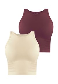 2 X  CROP HOCHGESCHLOSSEN - Top - beige burgund
