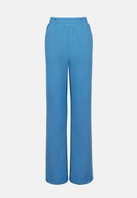 Blå, løstsiddende sweatpants med elastisk talje, to sidelommer og en glat tekstur. Designet til komfort og afslappet brug.