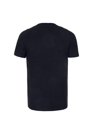 Czarna, krótka koszulka z bawełny. Klasyczny okrągły dekolt. Gładka faktura, jednolity tył bez widocznych logo ani wzorów.