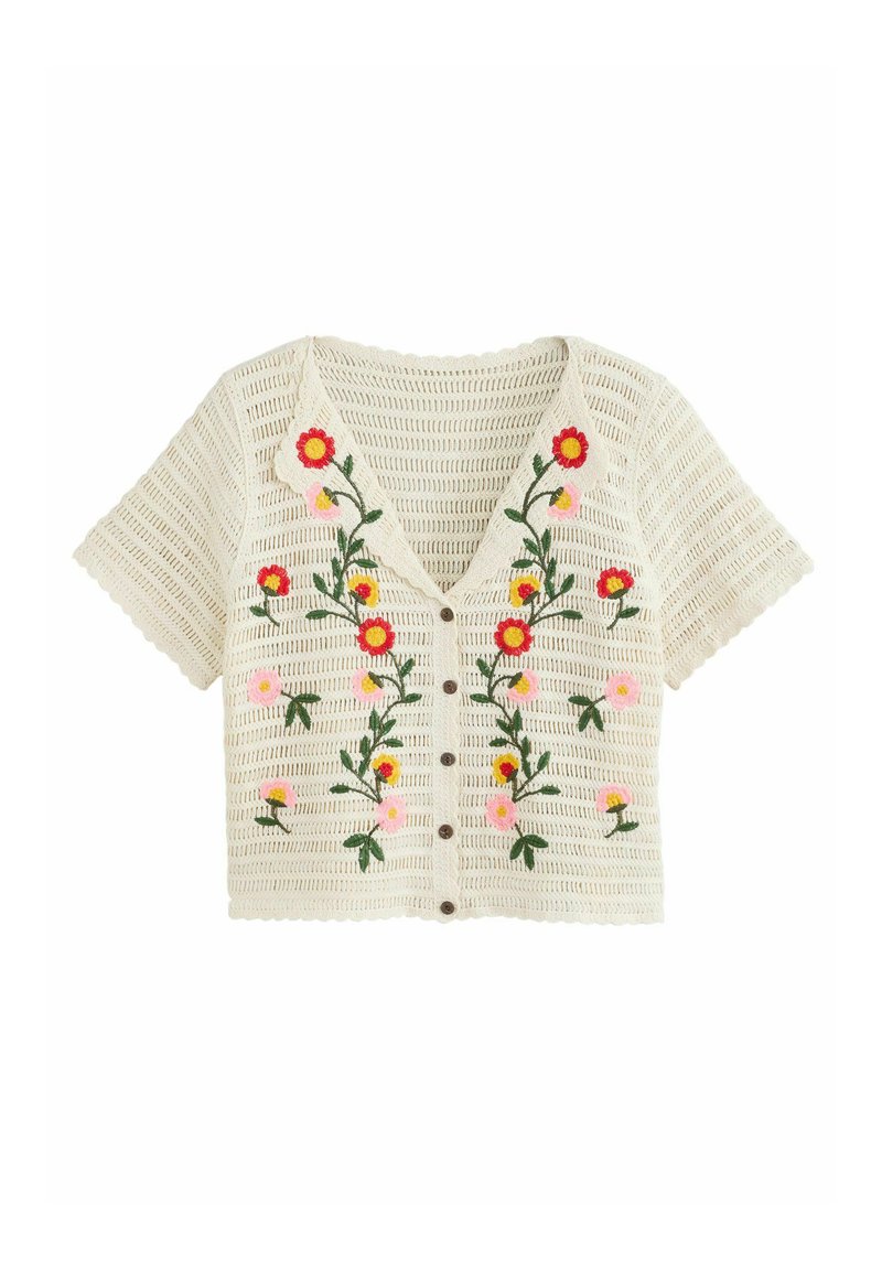 Next REGULAR FIT EMBROIDERED FLORAL BUTTON UP - Strickjacke - white ecru