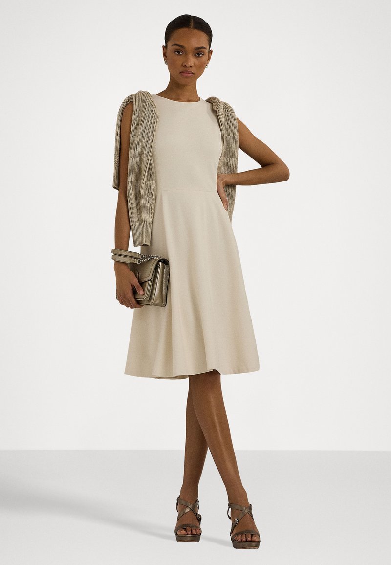 Lauren Ralph Lauren PONTE FIT AND FLARE DRESS - Jersey dress - mascarpone  cream/off-white - Zalando.ie