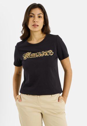 MESSAGE IMPRIMÉ LÉOPARD - Camiseta estampada - noir