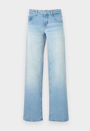 Light blue wide-leg jeans made of denim, featuring a high waist, five-pocket design, and faded wash with a slight gradient effect.