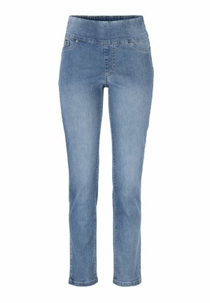 Lyseblå denimjeans med en bred, elastisk talje, straight-leg design og to forlommer. Glat tekstur med let falming.