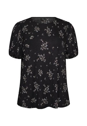 Zizzi, GEMUSTERTE BLUSE MIT KURZEN ÄRMELN - Blouse - schwarz