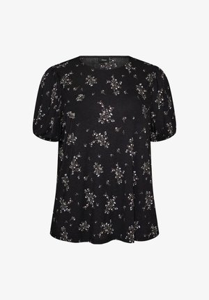 Zizzi, GEMUSTERTE BLUSE MIT KURZEN ÄRMELN - Bluse - schwarz