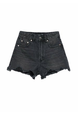 Stradivarius MIT RISSEN  - Denimshorts - black denim