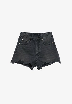 Stradivarius MIT RISSEN - Denimshorts - black denim