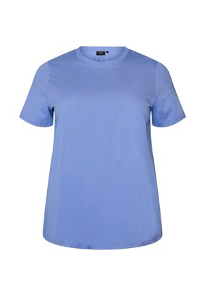 T-shirt en coton uni bleu clair à manches courtes et col rond, coupe régulière, présenté sur fond blanc.