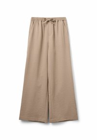 Beige vida byxor i strukturerad väv, med resårmidja och dragsko samt sidofickor.
