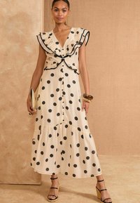 Love & Roses PETITE FIT - RUFFLE V-NECK SHORT SLEEVE MIDI - Vardagsklänning - black white