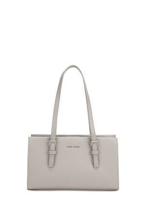 Gray rectangular handbag with two shoulder straps and "David Jones" logo centered on the front.