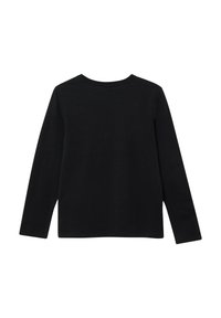 Czarna koszulka z długim rękawem wykonana z miękkiej tkaniny. Posiada okrągły dekolt oraz gładkie plecy z prostym krojem.