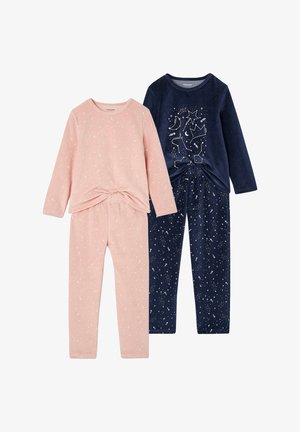Vertbaudet, VERTBAUDET 2ER-PACK SCHLAFANZÜGE LANG MÄDCHEN SAMT SET - Nachtwäsche Set - pudrig rosa